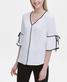 Calvin Klein Contrast-Trim Elbow-Sleeve Top   Reviews - Tops - Women - Macy s at Macys